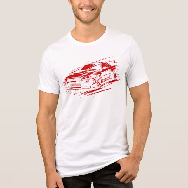 T-shirt En Tri-matière Illustration JDM légendaire de Skyline R34 - Rouge (Recto)