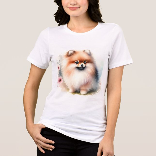 T-shirt En Tri-matière Image d'aquarelle mignonne Pomeranian (Recto)