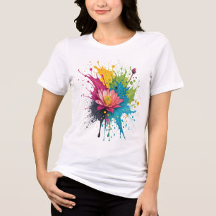 T-shirt En Tri-matière Impression d'art avec taches de peinture aquarelle