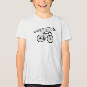 T-shirt En Tri-matière Impression d'art du renard fantaisiste à bicyclett