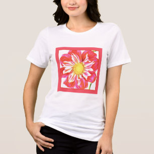 T-shirt En Tri-matière Imprimé de dahlia rayé rouge corail et blanc