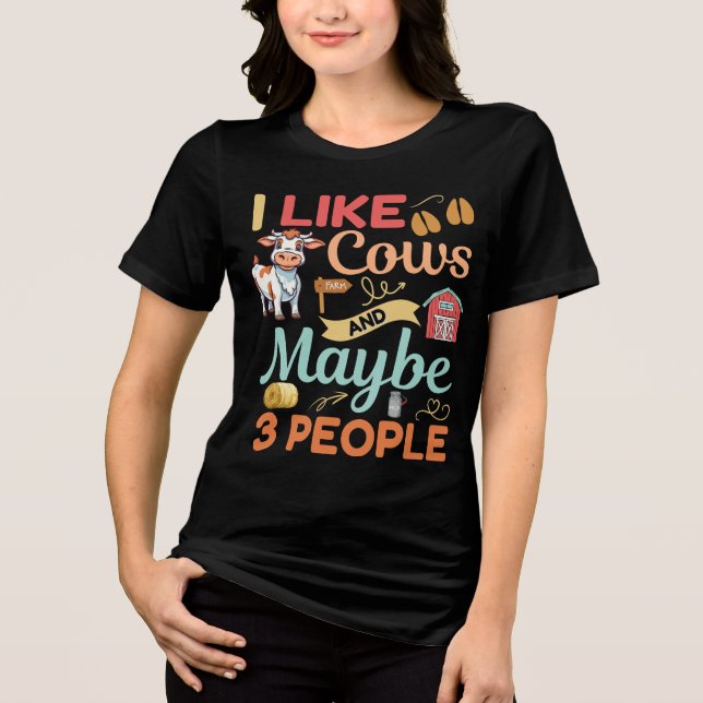 T-shirt En Tri-matière J'Aime Les Vaches Et Peut-Être 3 Personnes, Drôle  (Recto)