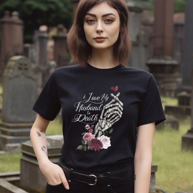 T-shirt En Tri-matière J'aime mon mari à la mort Skeleton Coeur main (I Love My Husband to Death Skeleton Hand Heart T-Shirt)