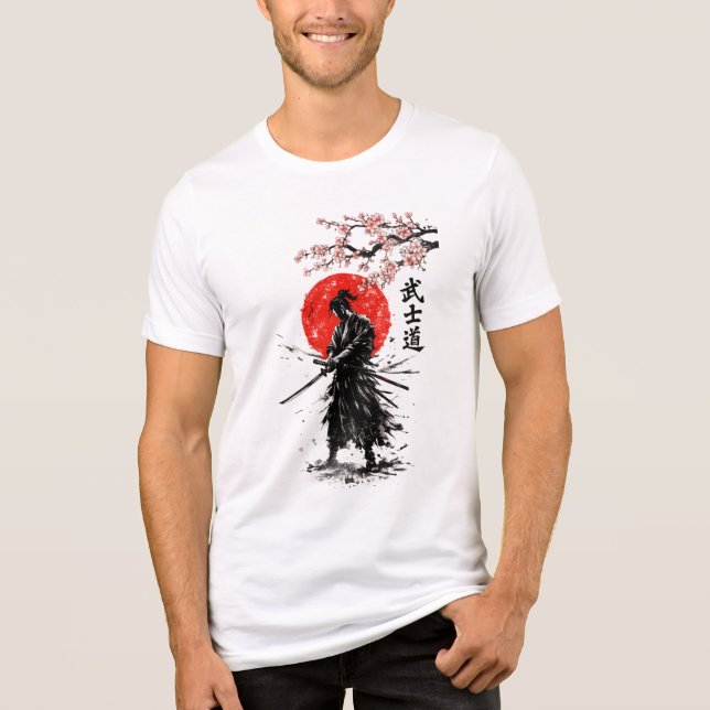 T-shirt En Tri-matière Japanese Samurai Cherry Blossom Sun Graphic Tee (Recto)