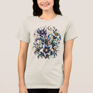 T-shirt En Tri-matière Jardin de Minuit Enchanté : Bleu Lumineux et Or