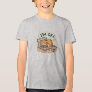 T-shirt En Tri-matière Je vais bien Chat dormant Ordinateur portable Dess