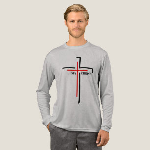 T-shirt En Tri-matière Jésus Christ Croix Rouge et Noire