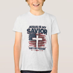 T-shirt En Tri-matière Jésus est mon sauveur Trump est mon président drôl