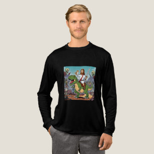 T-shirt En Tri-matière Jésus sur T-rex version de dessin animé