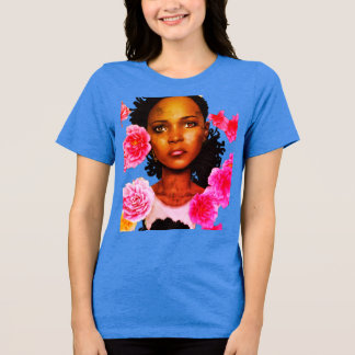T-shirt En Tri-matière Jeune femme entourée de fleurs roses