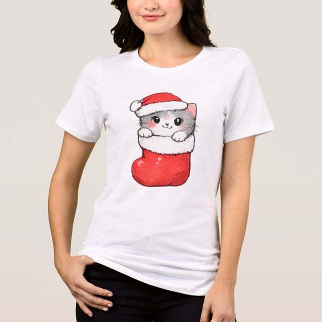 T-shirt En Tri-matière Joli Chat de Noël (Recto)
