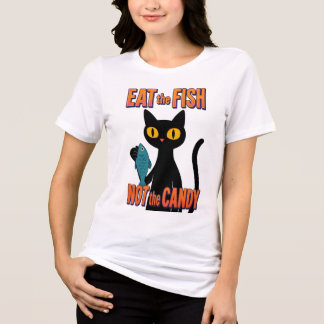 T-shirt En Tri-matière Joli chat mange du poisson pas des bonbons anti ma