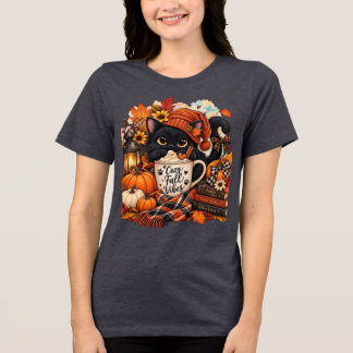 T-shirt En Tri-matière Joli Chat Noir d'Automne