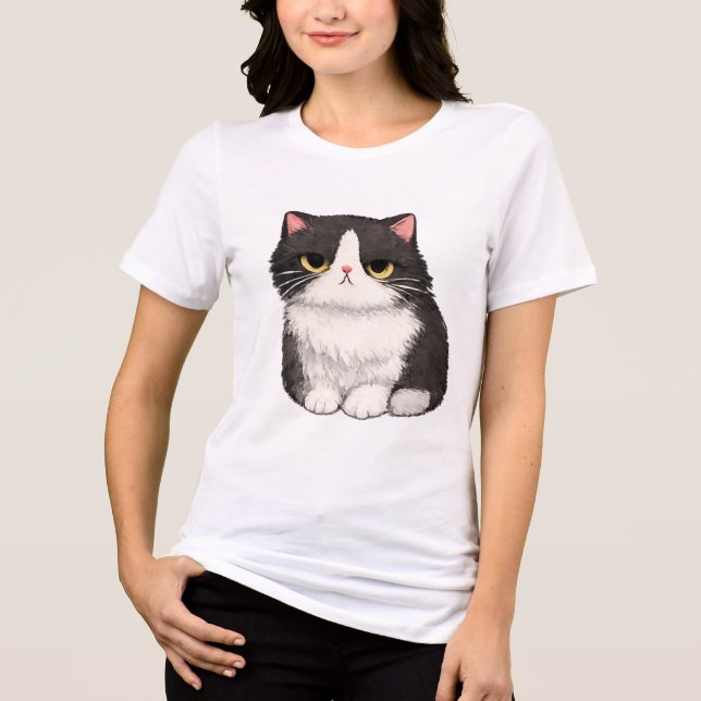 T-shirt En Tri-matière Joli Chat Noir et Blanc (Recto)