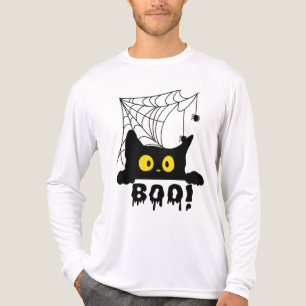 T-shirt En Tri-matière Joli Chat Noir qui Regarde Toile d'Araignée Bouh