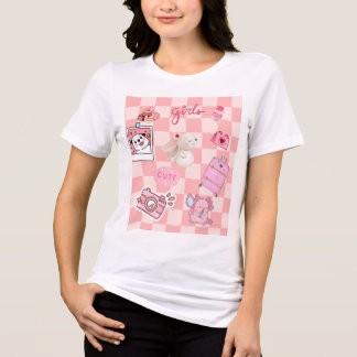 T-shirt En Tri-matière Joli motif esthétique rose kawaii damier