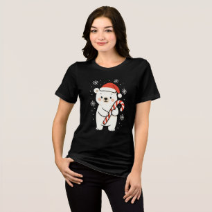 T-shirt En Tri-matière Joli ours polaire de Noël avec un chapeau de Père 