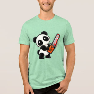 T-shirt En Tri-matière Joli Panda Zombie Tronçonneuse Effrayant