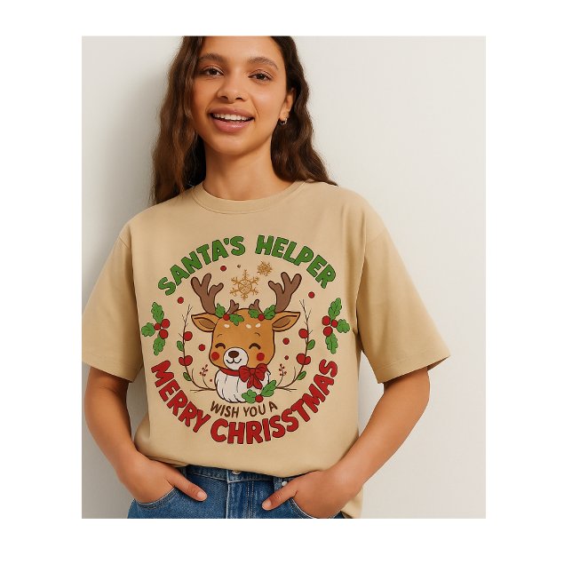 T-shirt En Tri-matière Joli Renne L'aide de Noël de Papa Noël (Créateur téléchargé)