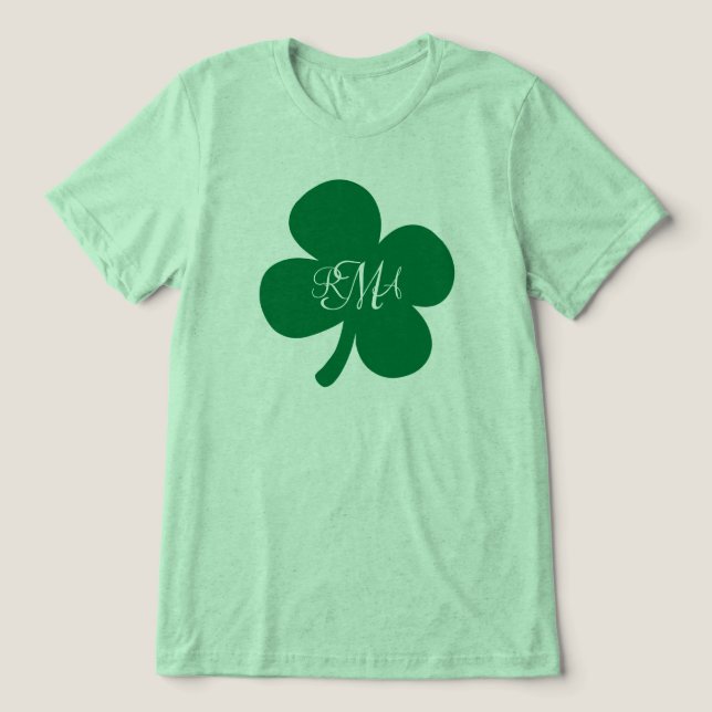 T-shirt En Tri-matière Joli Shamrock Vert Monogramme Personnalisé (Design Recto)