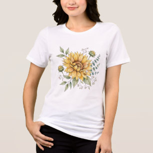 T-shirt En Tri-matière Joli Tournesol Abeille Miel Aquarelle Jardin