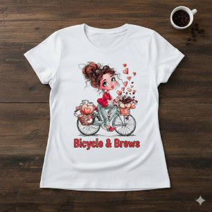 T-shirt En Tri-matière Jolie Fille au Café sur Vélo – Cœur Romantique