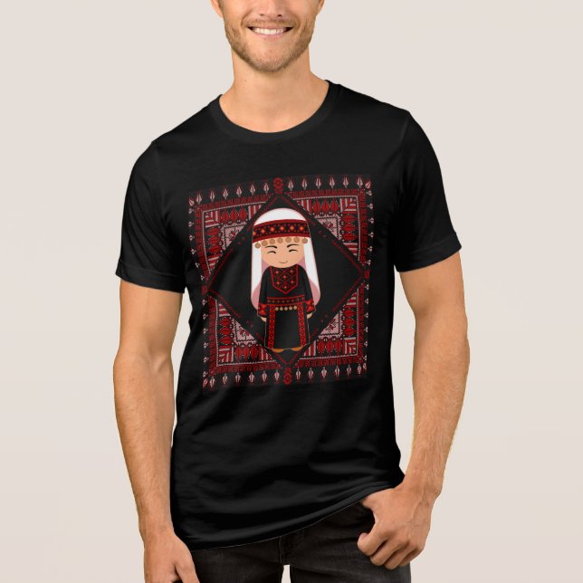 T-shirt En Tri-matière jolie fille palestinienne Broderie rouge tatreez (Recto)