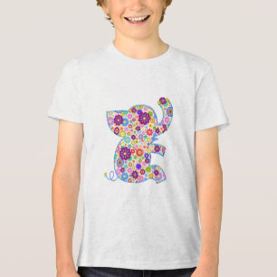 T-shirt En Tri-matière Jolie Fleurs Rétro Style Cartoon Eléphant