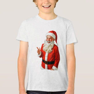 T-shirt En Tri-matière Jolly Santa Claus Making Peace Sign – Vintage Chri