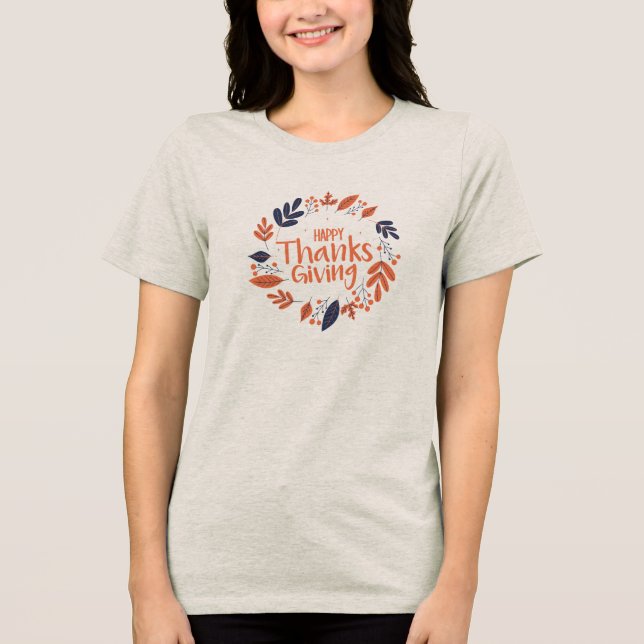 T-shirt En Tri-matière Jour de la Turquie Bon thanksgiving avec fleurs (Recto)