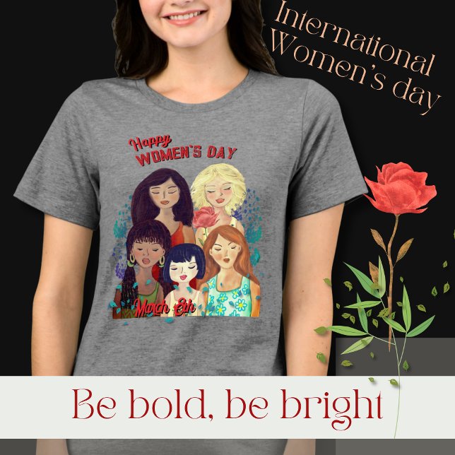 T-shirt En Tri-matière Joyeuse Fête des Femmes Illustration Diverses Femm (Happy Women' Day Illustration Diverse Women Tri-Blend Shirt)