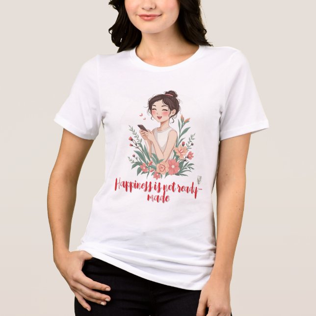 T-shirt En Tri-matière Joyeuse fille SMS avec des fleurs (Recto)