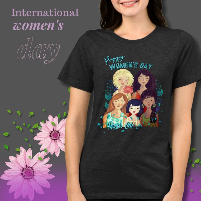 T-shirt En Tri-matière Joyeuse illustration de la Journée des Femmes T-Sh (Happy Women' Day Illustration T-Shirt Tri-Blen Tri-Blend Shirt)