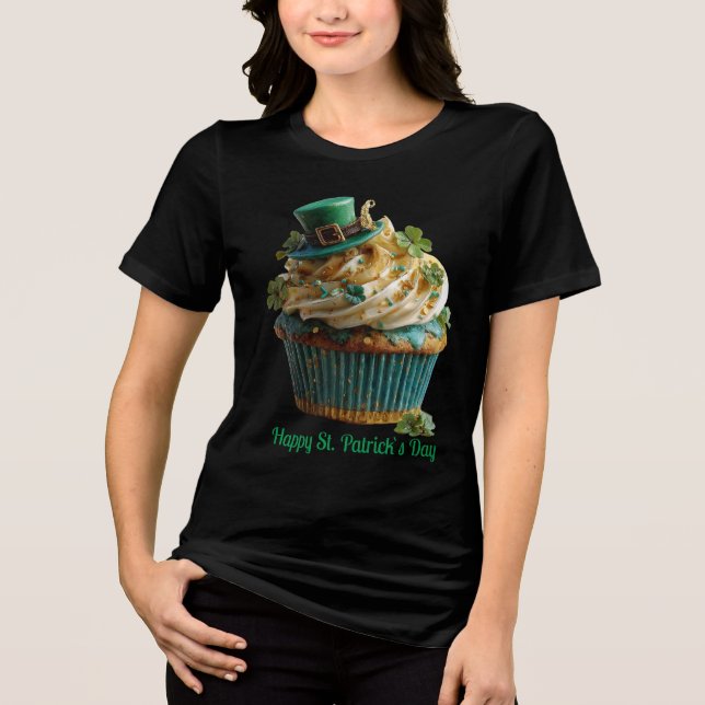 T-shirt En Tri-matière Joyeuse Saint-Patrick Gâteau Cupcake Chanceux (Recto)