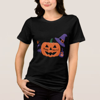 T-shirt En Tri-matière Joyeuse T-shirt femme Citrouille d'Halloween