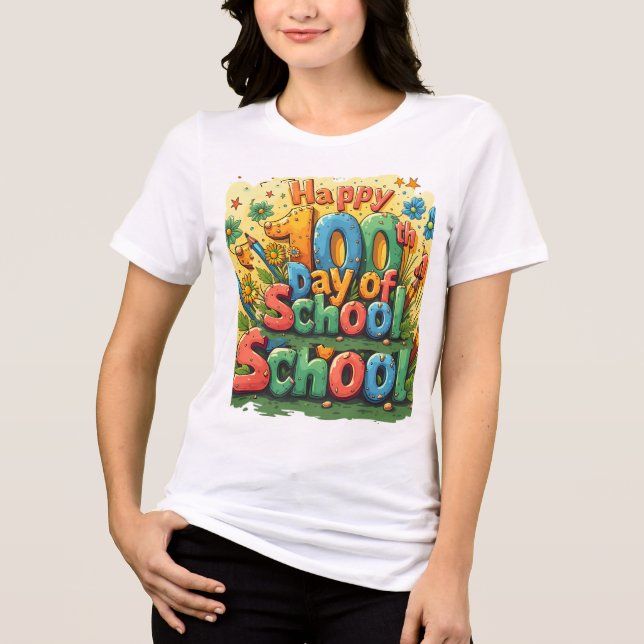 T-shirt En Tri-matière joyeux 100e jour d'école (Recto)