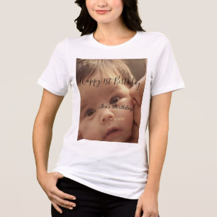 T-shirt En Tri-matière Joyeux 1er anniversaire nom photo date calligraphi