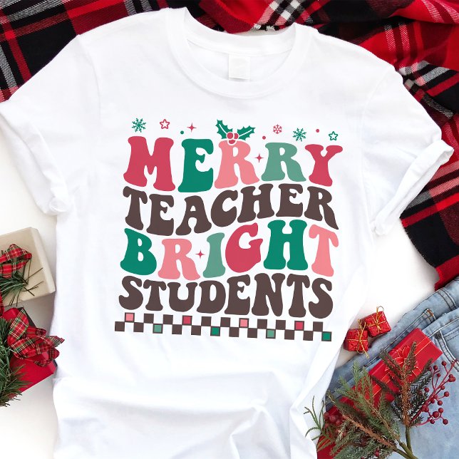 T-shirt En Tri-matière Joyeux enseignant Étudiants brillants Rétro Noël (Créateur téléchargé)