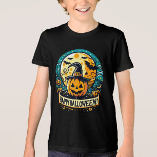 T-shirt En Tri-matière Joyeux Halloween Citrouille au Chapeau de Sorcière