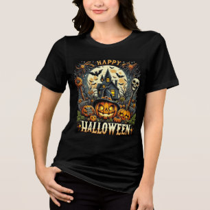 T-shirt En Tri-matière Joyeux Halloween Maison hantée effrayante & citrou