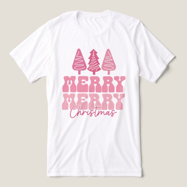 T-shirt En Tri-matière Joyeux Joyeux Noël - Conception des Fêtes Rose (Design Recto)