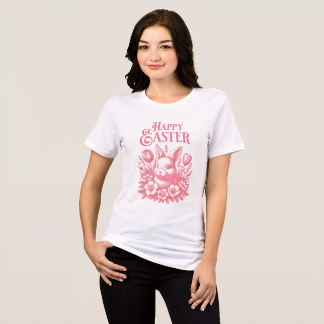 T-shirt En Tri-matière Joyeux lapin de Pâques rose classique (Recto plein)