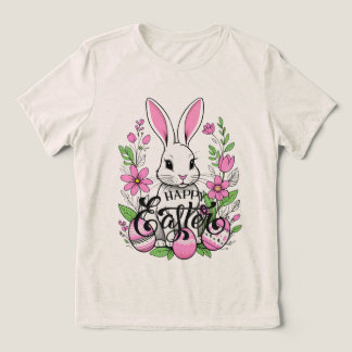 T-shirt En Tri-matière Joyeux lapin de Pâques (rose foncé)