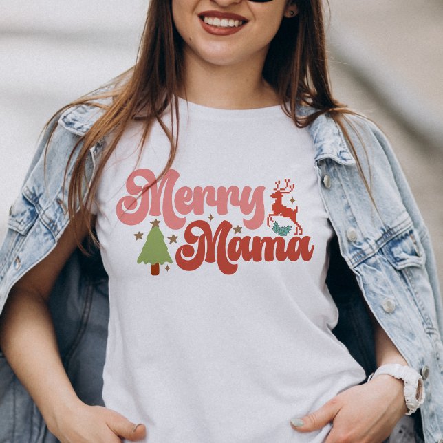 T-shirt En Tri-matière Joyeux Mama Retro Jours fériés Super de Noël (Merry Mama Retro Groovy Christmas Holidays T-Shirt)