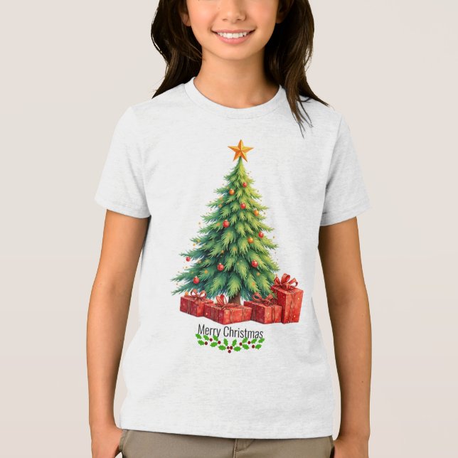 T-shirt En Tri-matière Joyeux Noël, arbre décoré, (Recto)