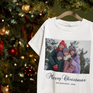 T-shirt En Tri-matière Joyeux Noël Calligraphie Classique Photo de Famill