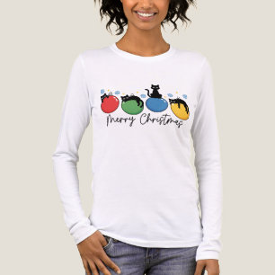 T-shirt En Tri-matière Joyeux Noël chats noirs et boules colorées