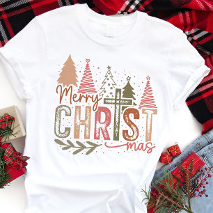 T-shirt En Tri-matière Joyeux Noël chrétien Arbres rustiques
