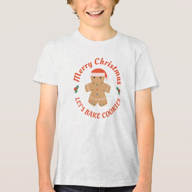 T-shirt En Tri-matière Joyeux Noël Faisons cuire des biscuits Gingerbread (Recto)