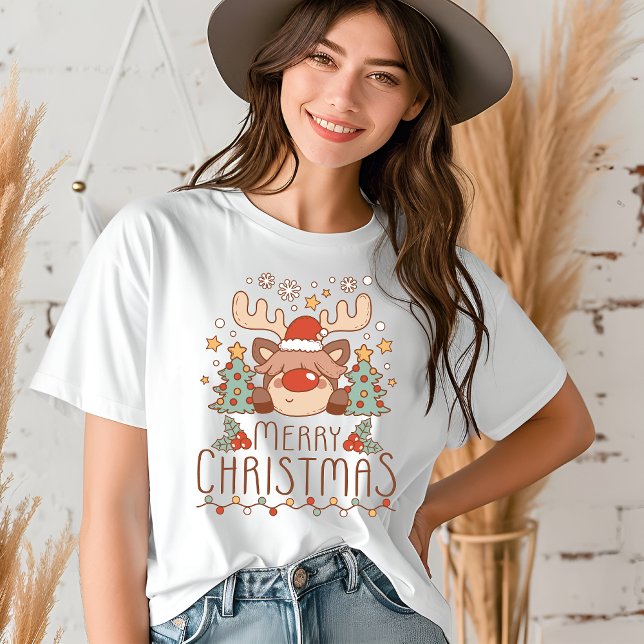 T-shirt En Tri-matière Joyeux Noël mignon renne Whimsical Festin (Créateur téléchargé)
